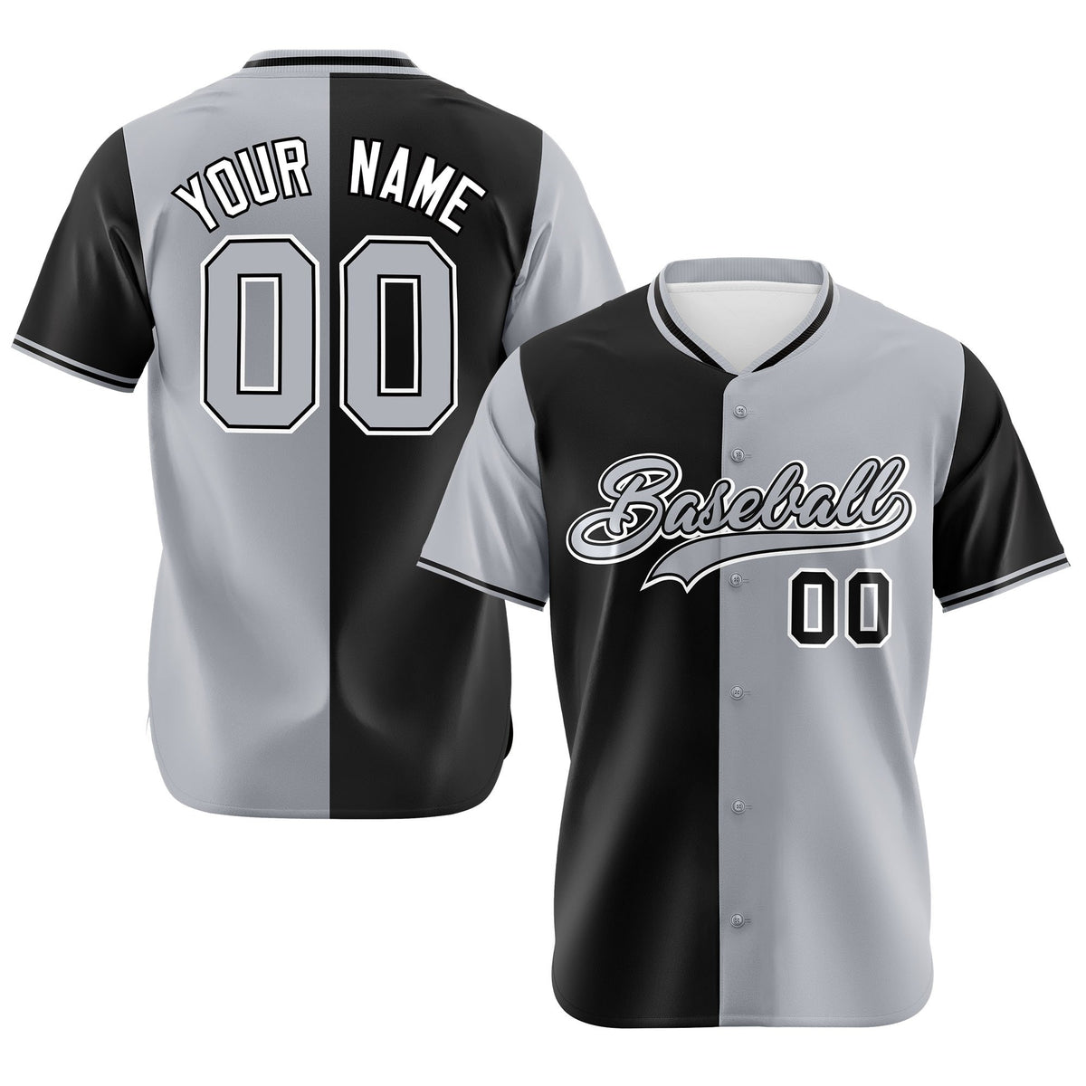 Custom Black Gray Authentic Split Fashion Baseball Jersey
