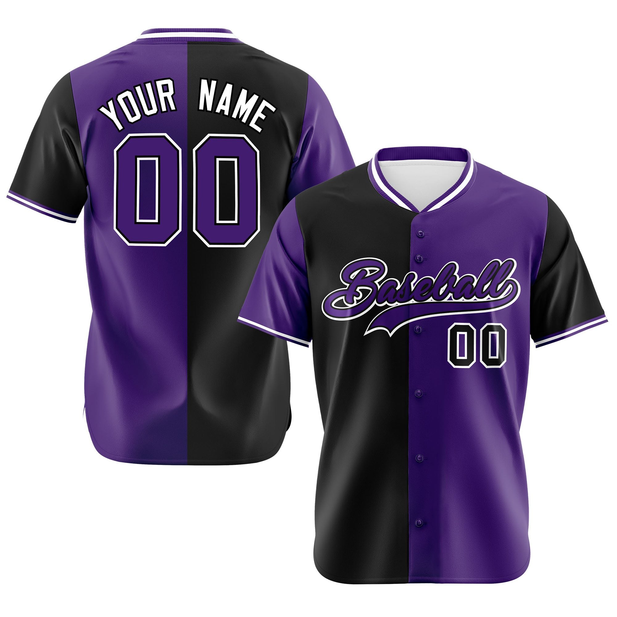 Custom Black Purple Authentic Split Fashion Baseball Jersey