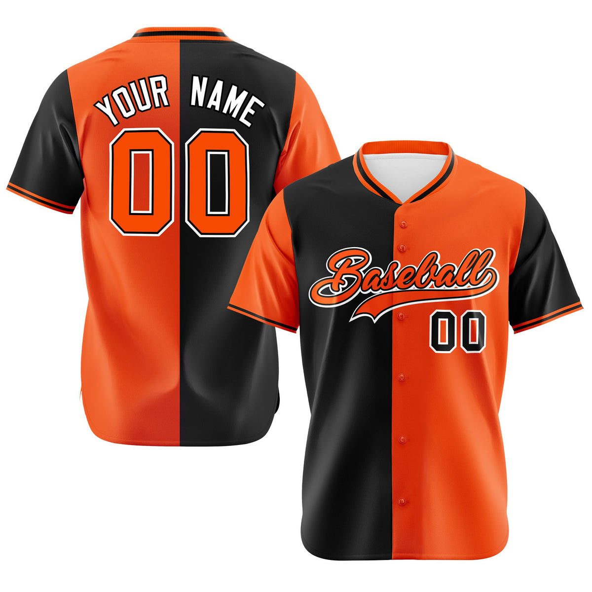 Custom Black Orange Authentic Split Fashion Baseball Jersey