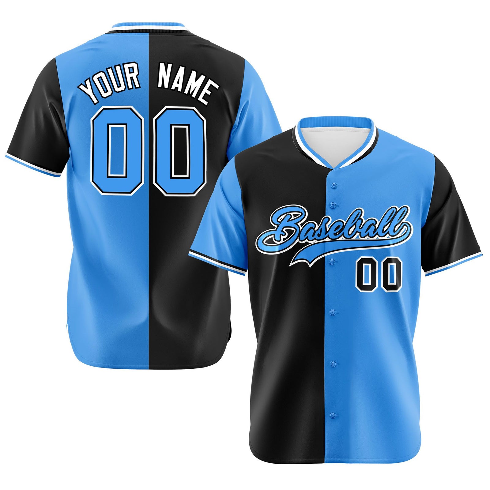 Custom Black Powder Blue Authentic Split Fashion Baseball Jersey