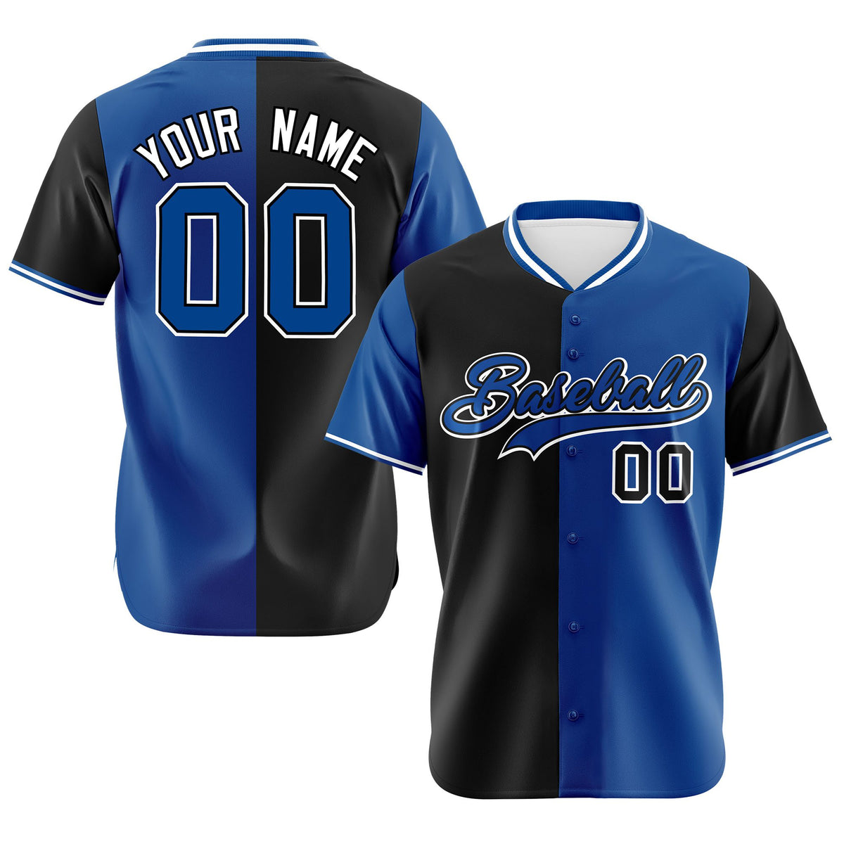 Custom Black Royal Blue Authentic Split Fashion Baseball Jersey