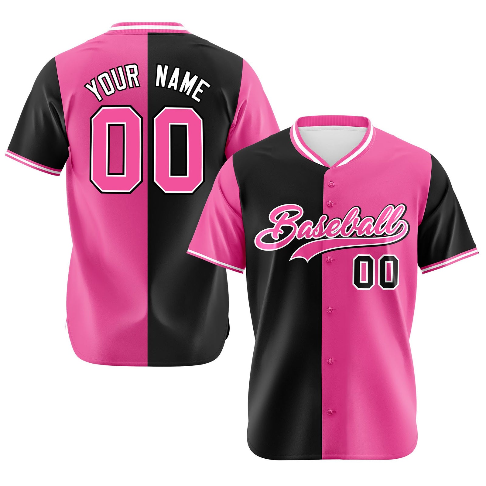 Custom Black Pink Authentic Split Fashion Baseball Jersey