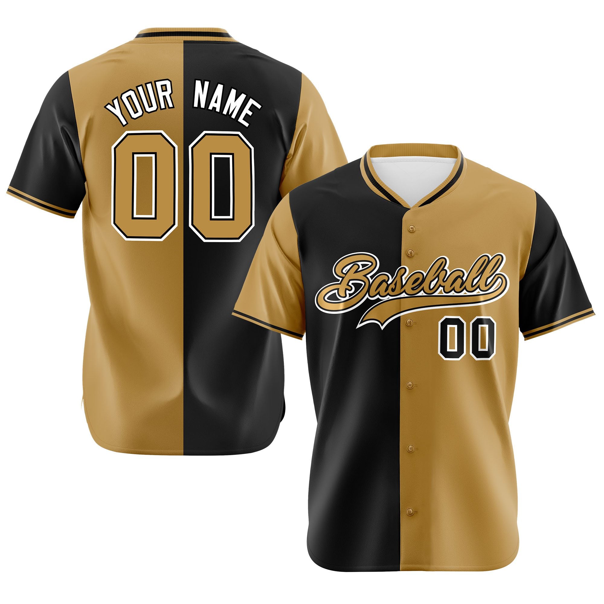 Custom Black Old Gold Authentic Split Fashion Baseball Jersey