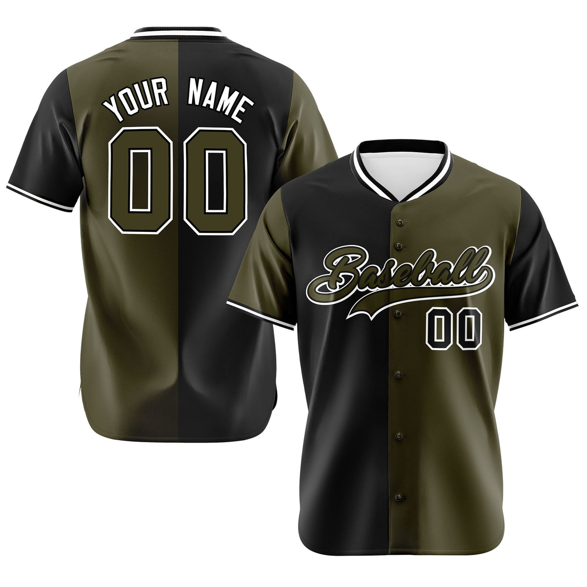 Custom Black Olive Authentic Split Fashion Baseball Jersey