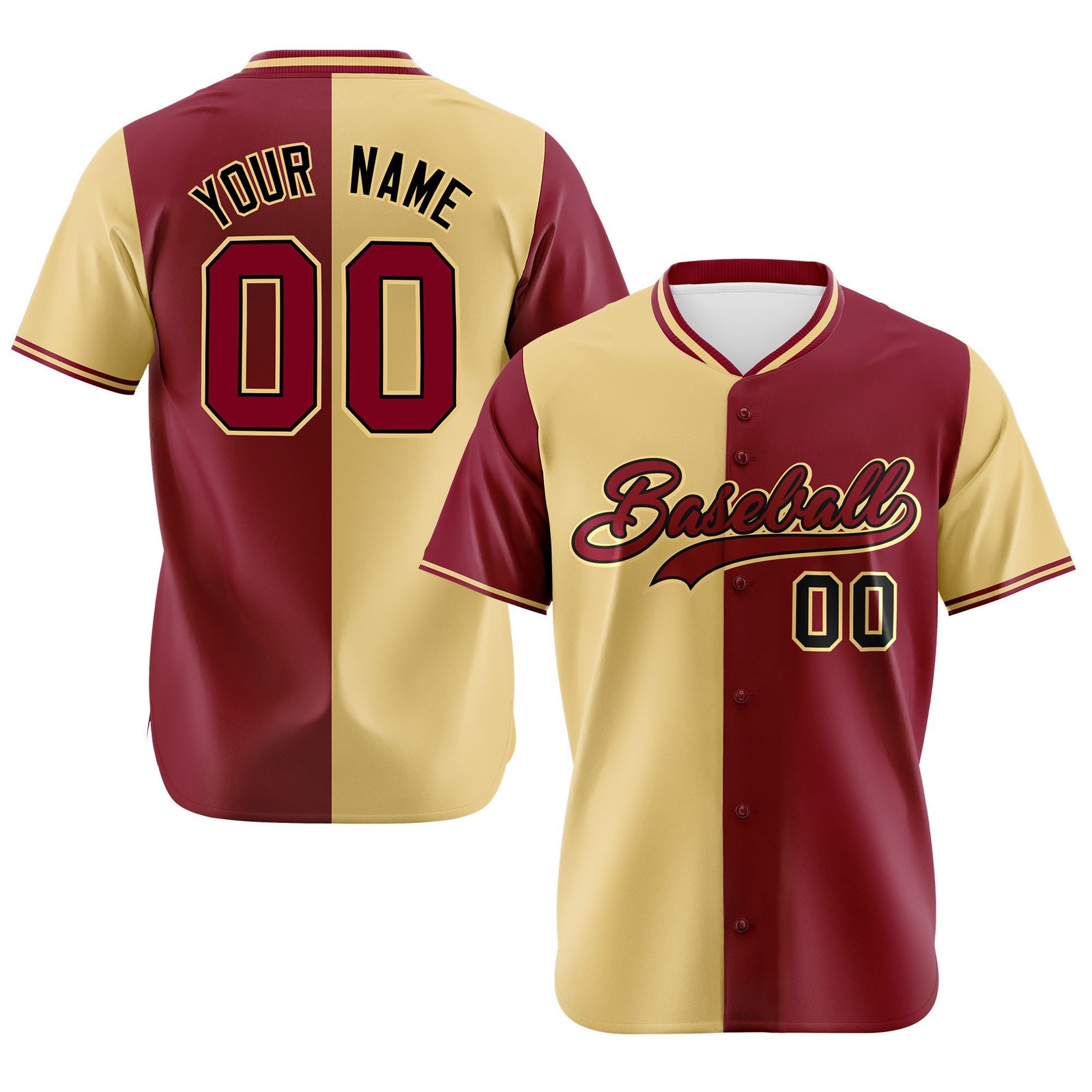 Custom Khaki Crimson Authentic Split Fashion Baseball Jersey