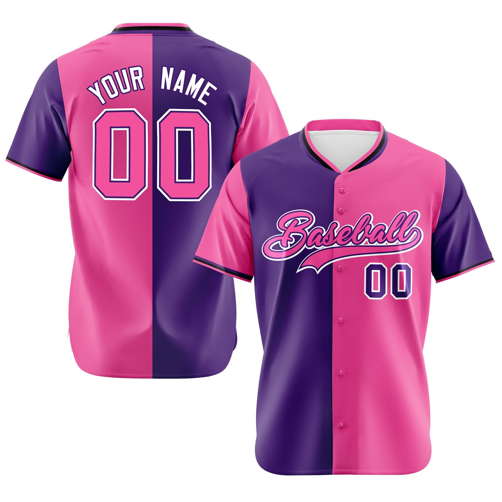 Custom Purple Pink Authentic Split Fashion Baseball Jersey