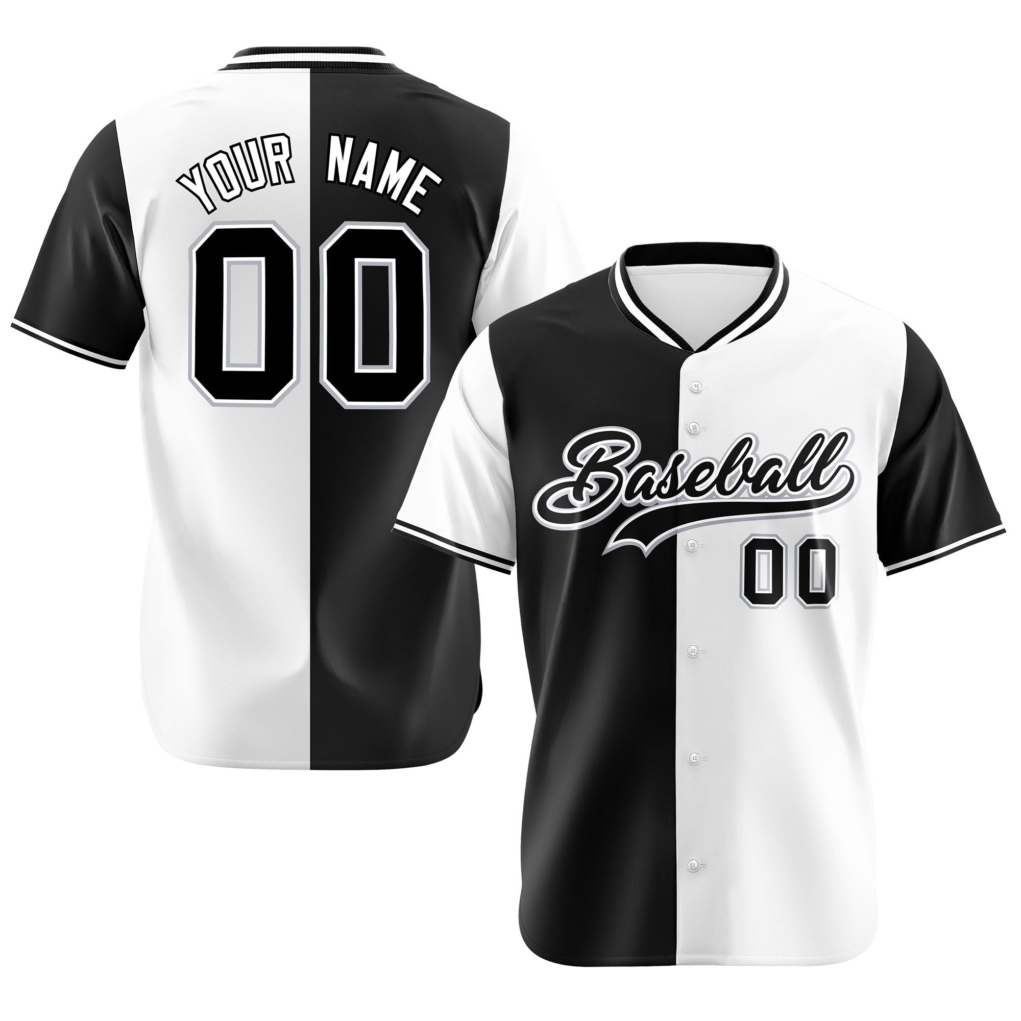 Custom Black White Authentic Split Fashion Baseball Jersey