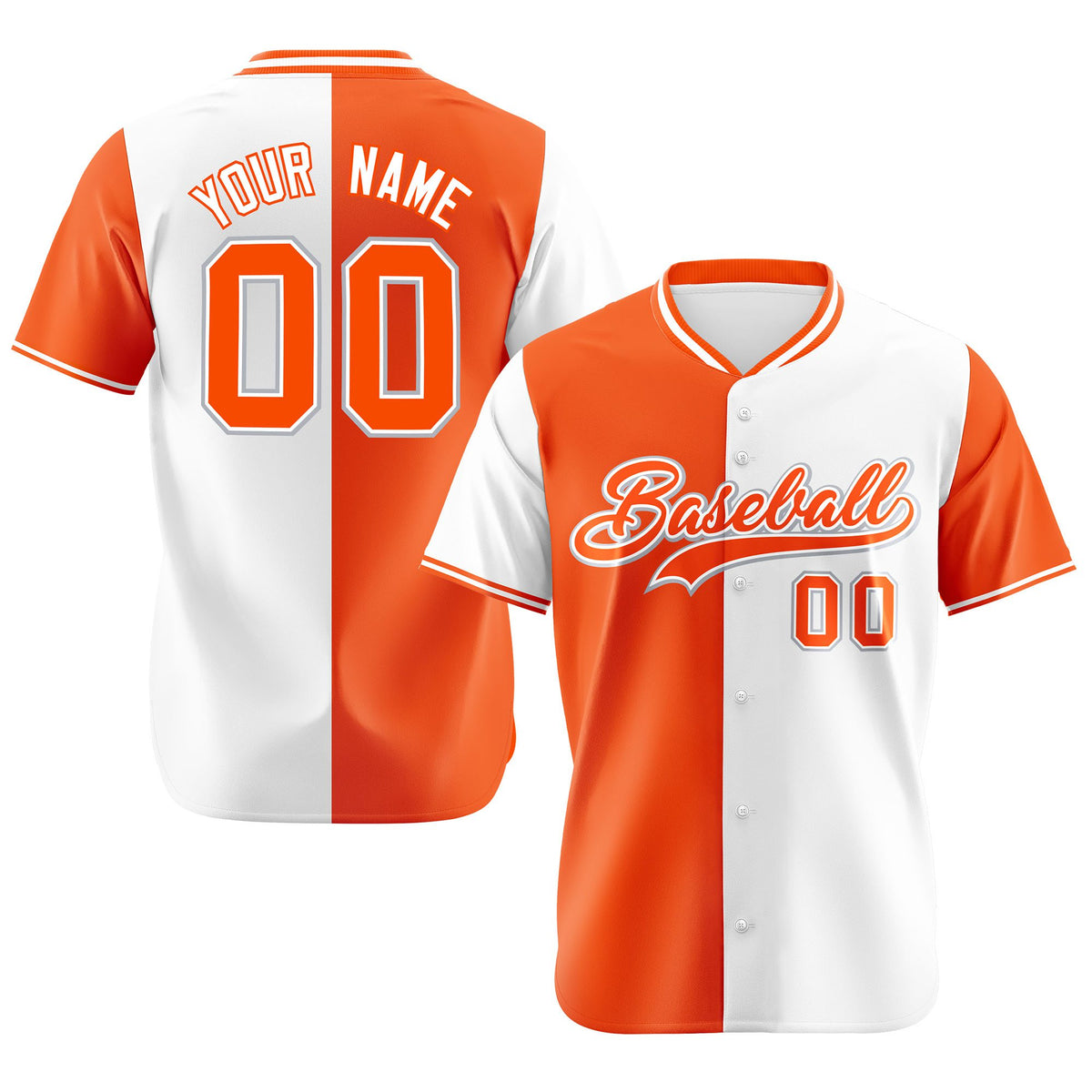 Custom Orange White Authentic Split Fashion Baseball Jersey