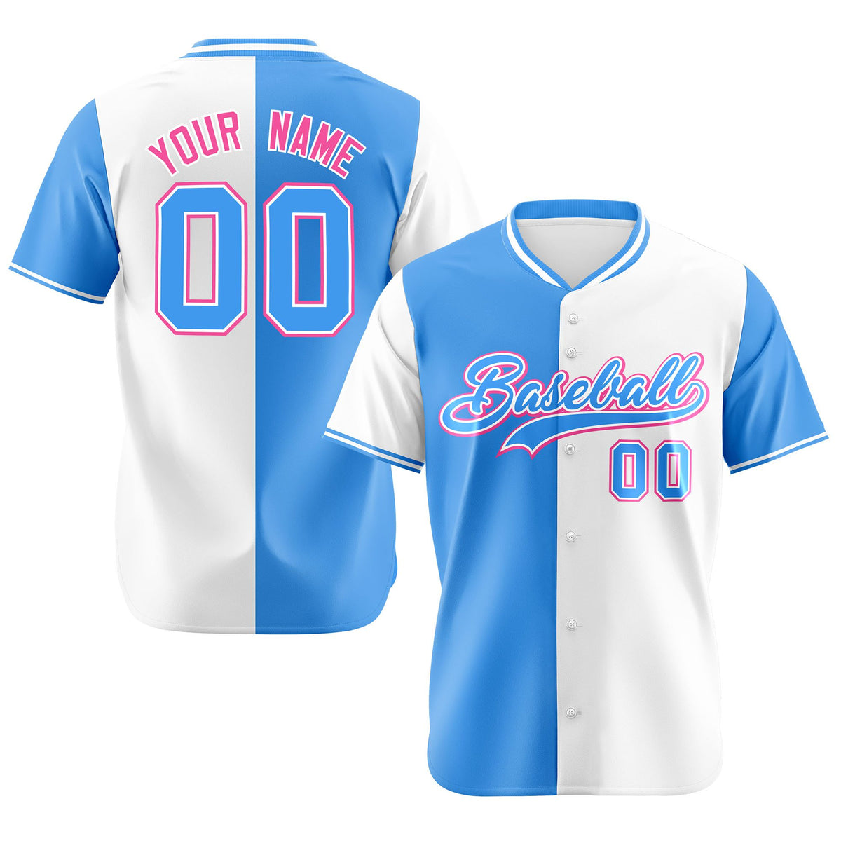 Custom Powder Blue White Authentic Split Fashion Baseball Jersey