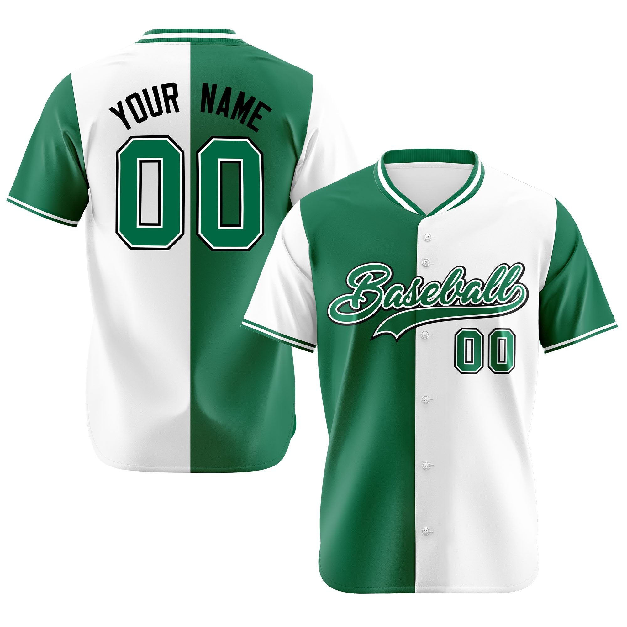 Custom Kelly Green White Authentic Split Fashion Baseball Jersey