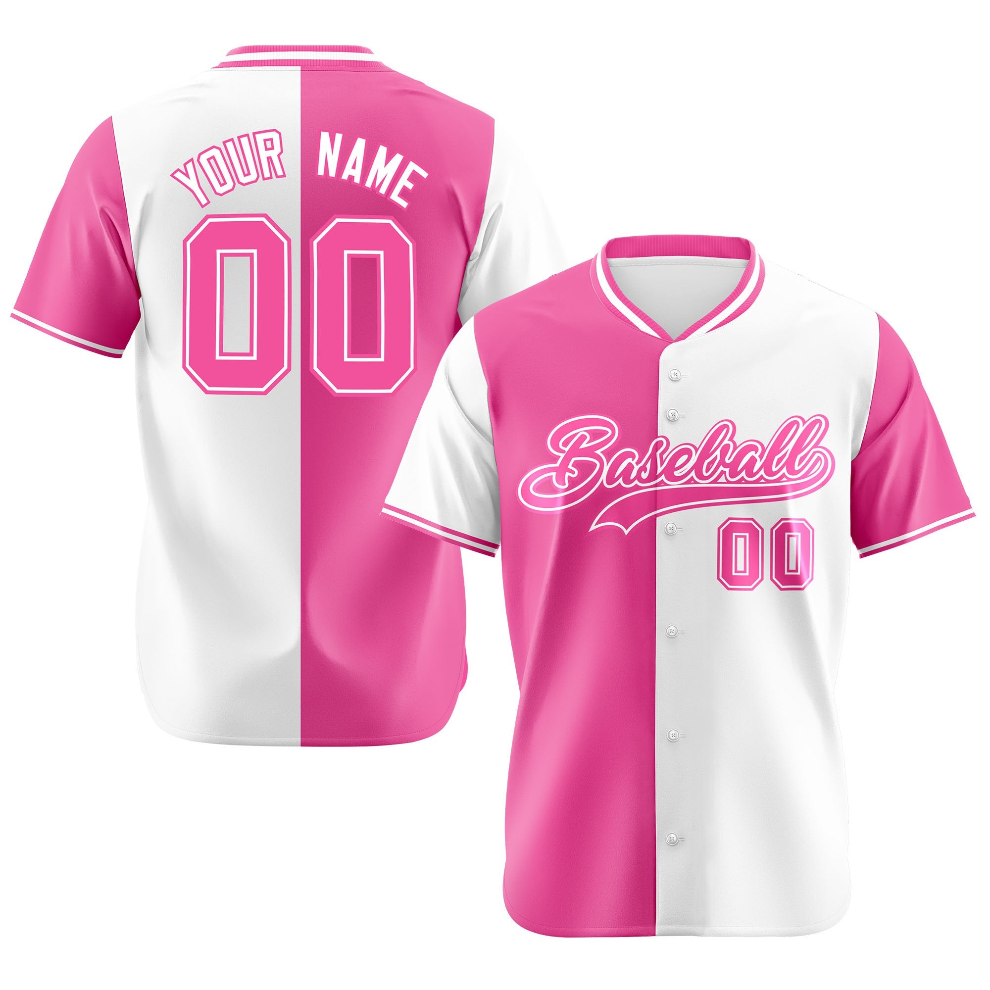 Custom Pink White Authentic Split Fashion Baseball Jersey