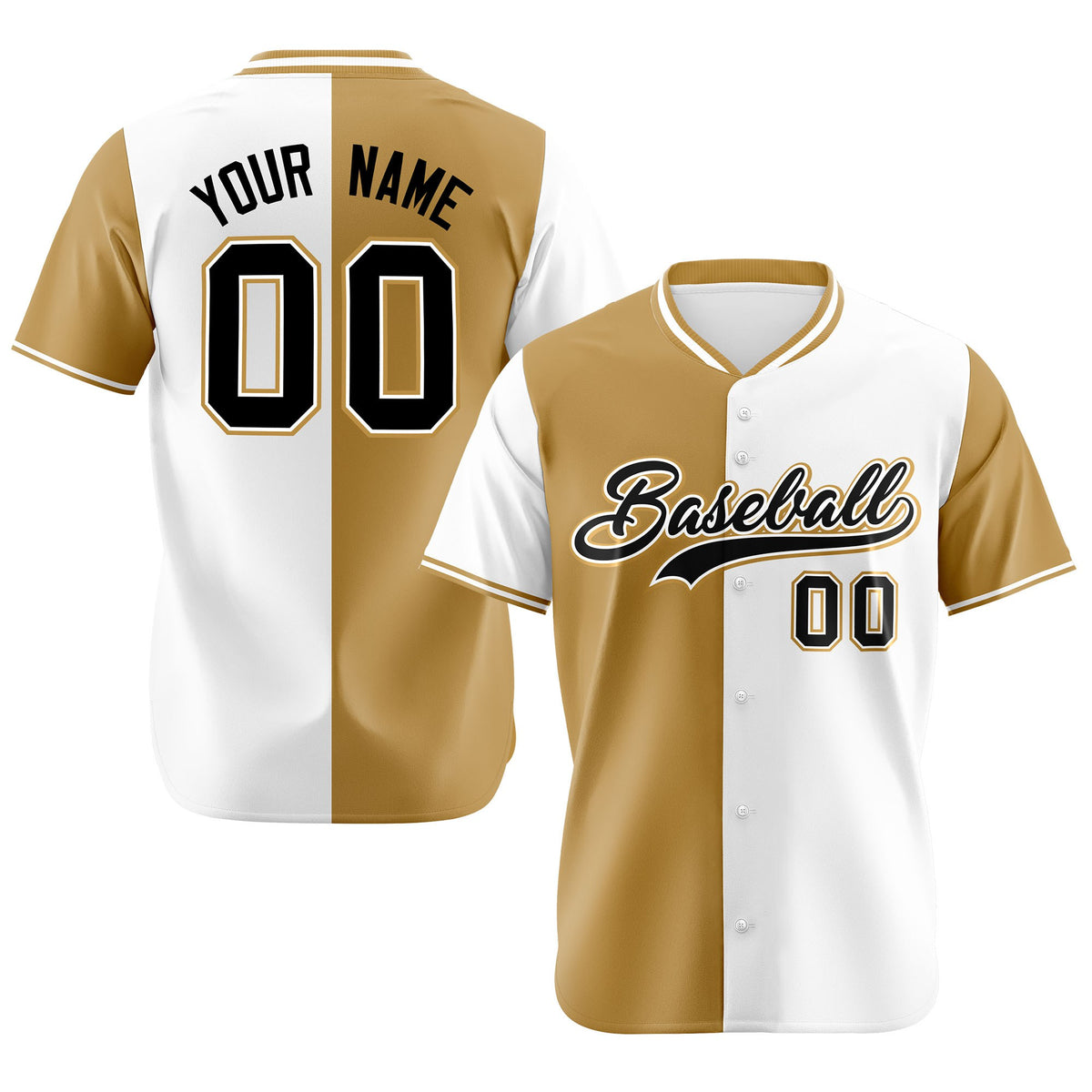 Custom Old Gold White Authentic Split Fashion Baseball Jersey