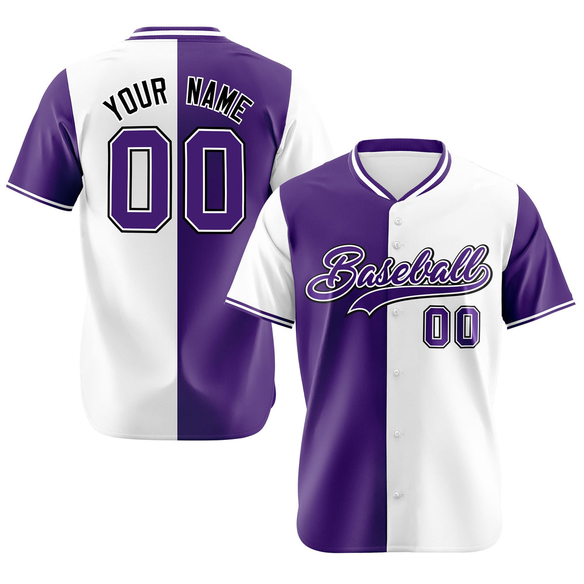 Custom Purple White Authentic Split Fashion Baseball Jersey