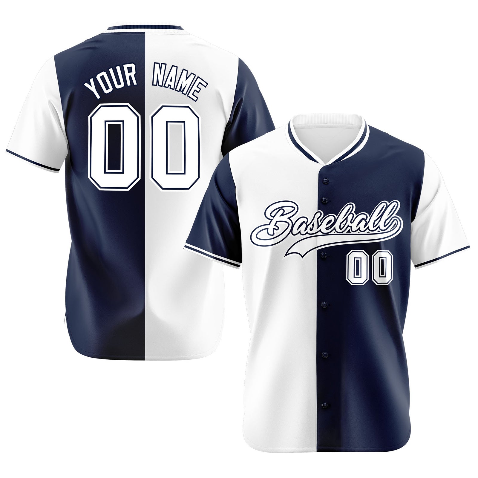 Custom White Navy Authentic Split Fashion Baseball Jersey