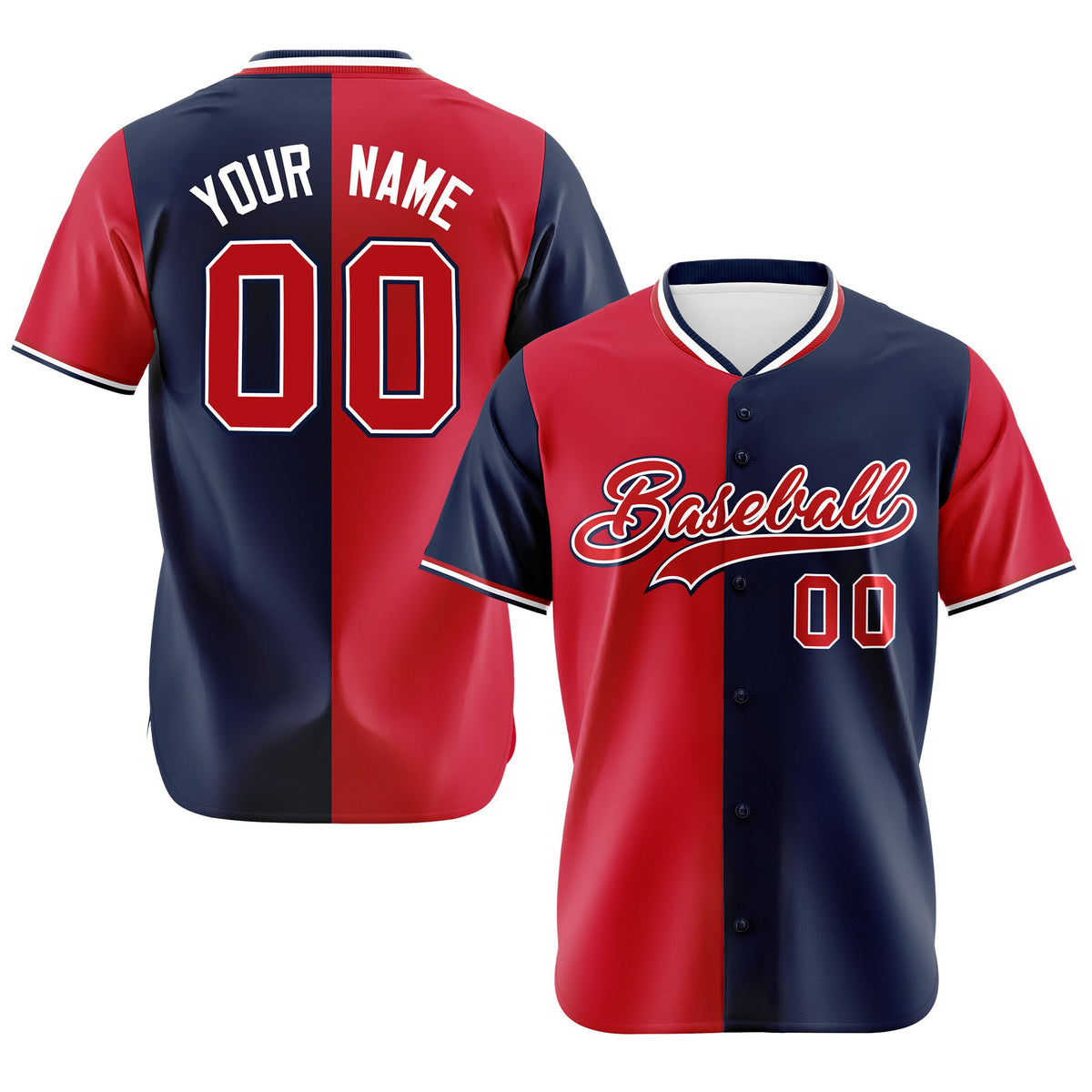 Custom Red Navy Authentic Split Fashion Baseball Jersey