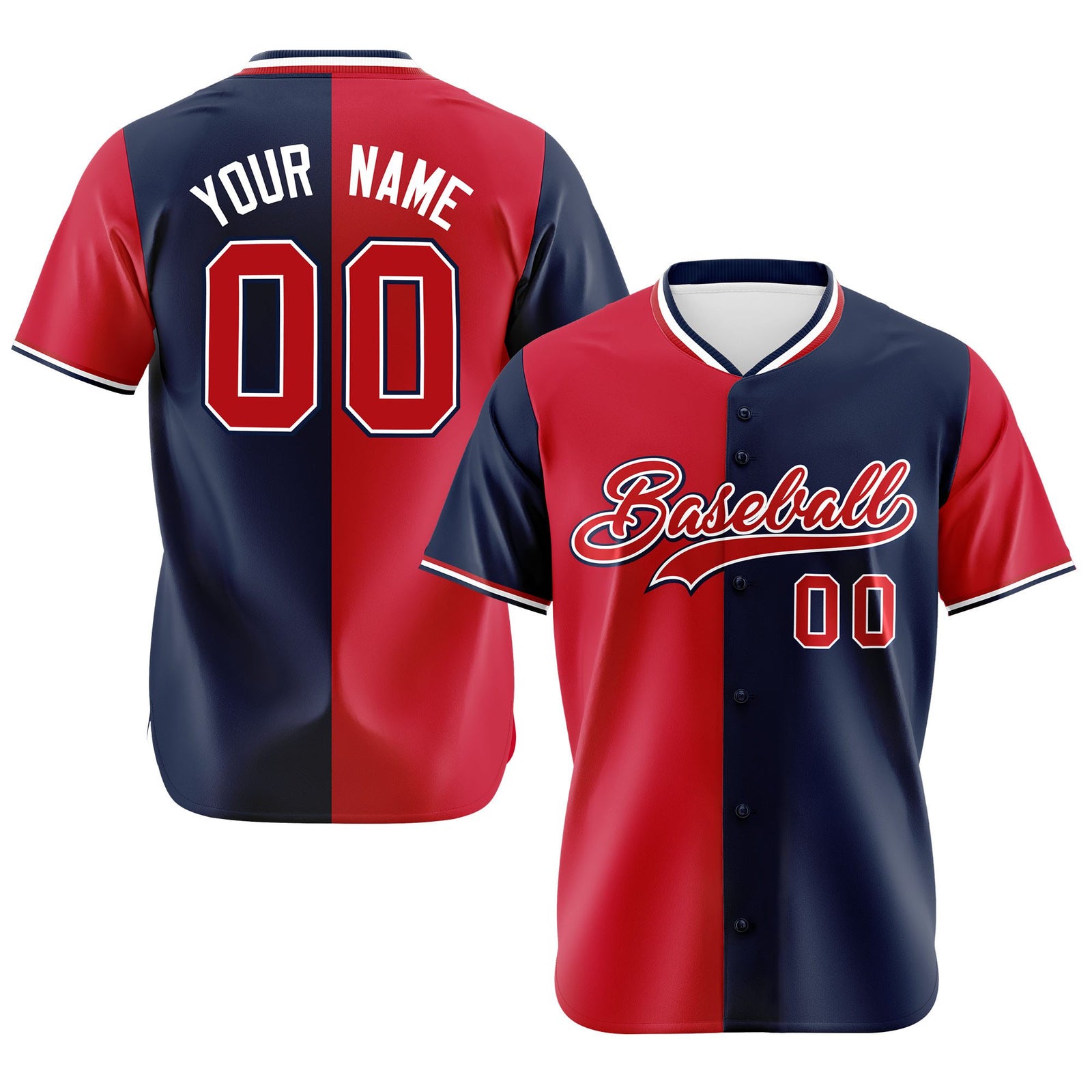 Custom Red Navy Authentic Split Fashion Baseball Jersey