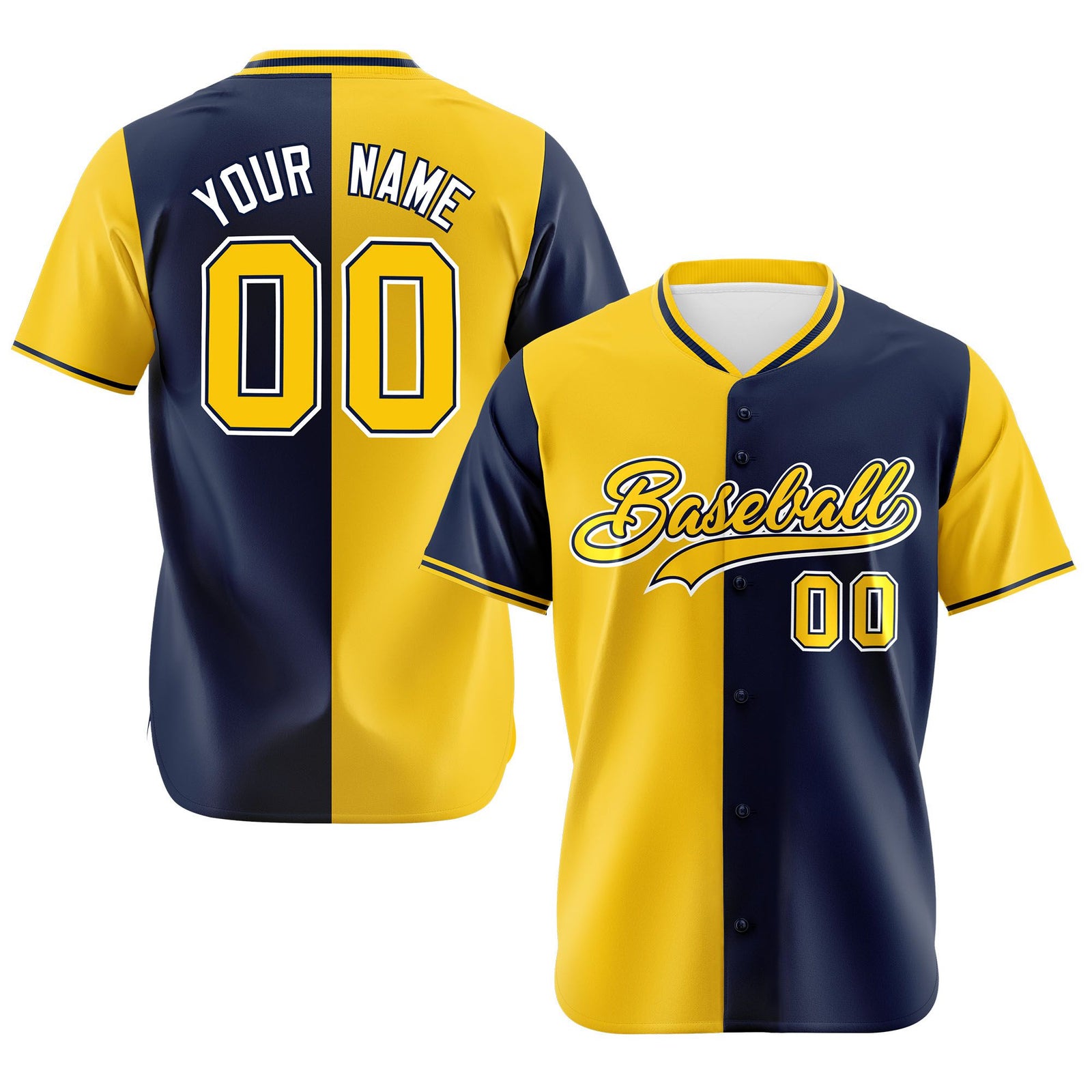 Custom Gold Navy Authentic Split Fashion Baseball Jersey