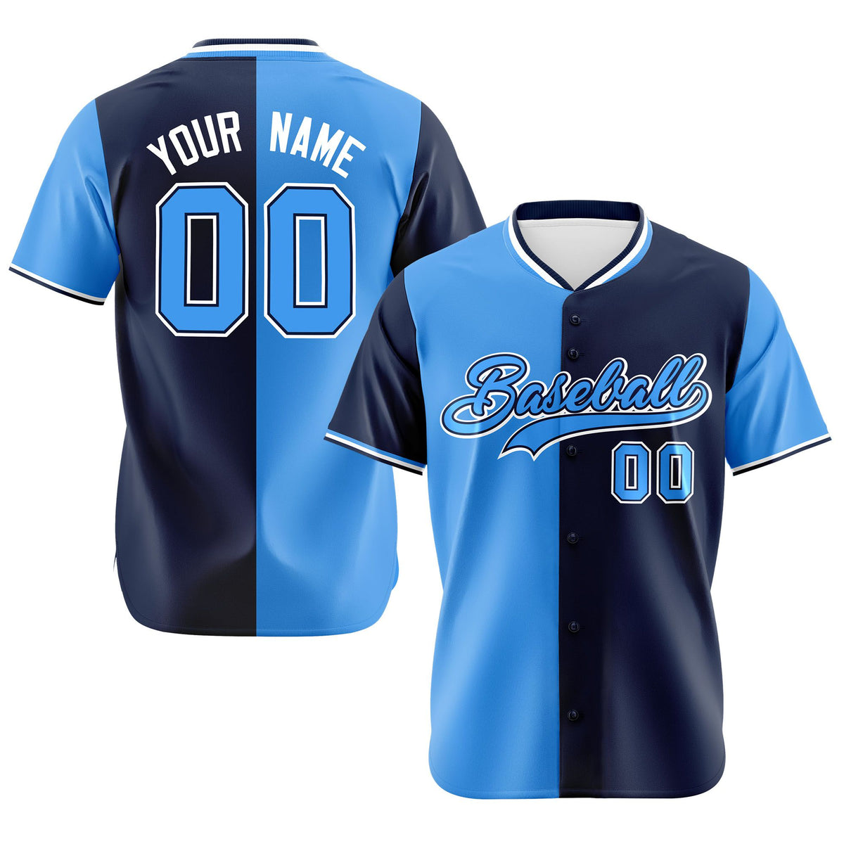 Custom Powder Blue Navy Authentic Split Fashion Baseball Jersey