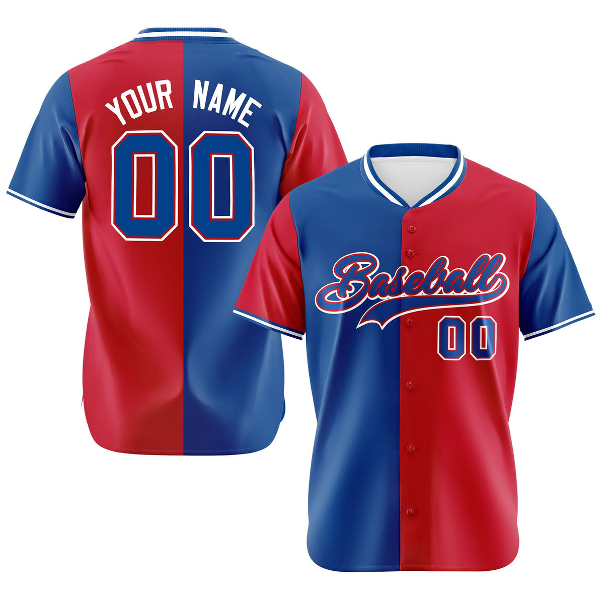 Custom Royal Blue Red Authentic Split Fashion Baseball Jersey