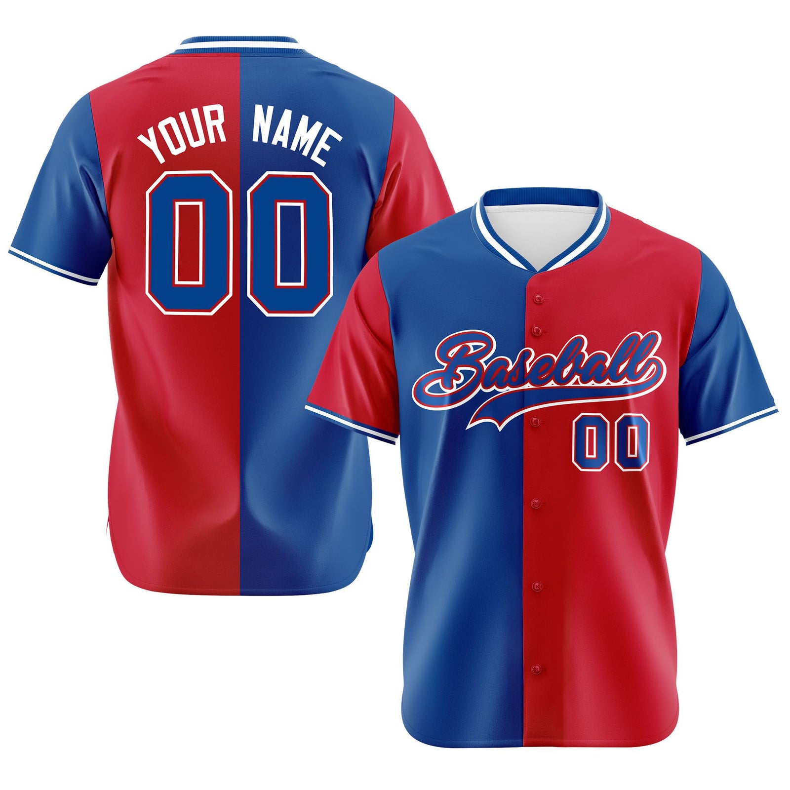 Custom Royal Blue Red Authentic Split Fashion Baseball Jersey