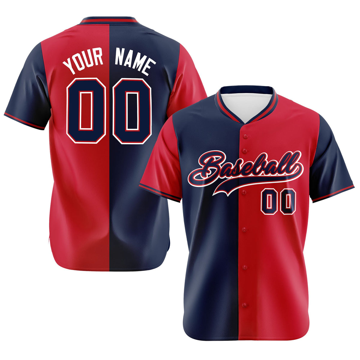 Custom Navy Red Authentic Split Fashion Baseball Jersey