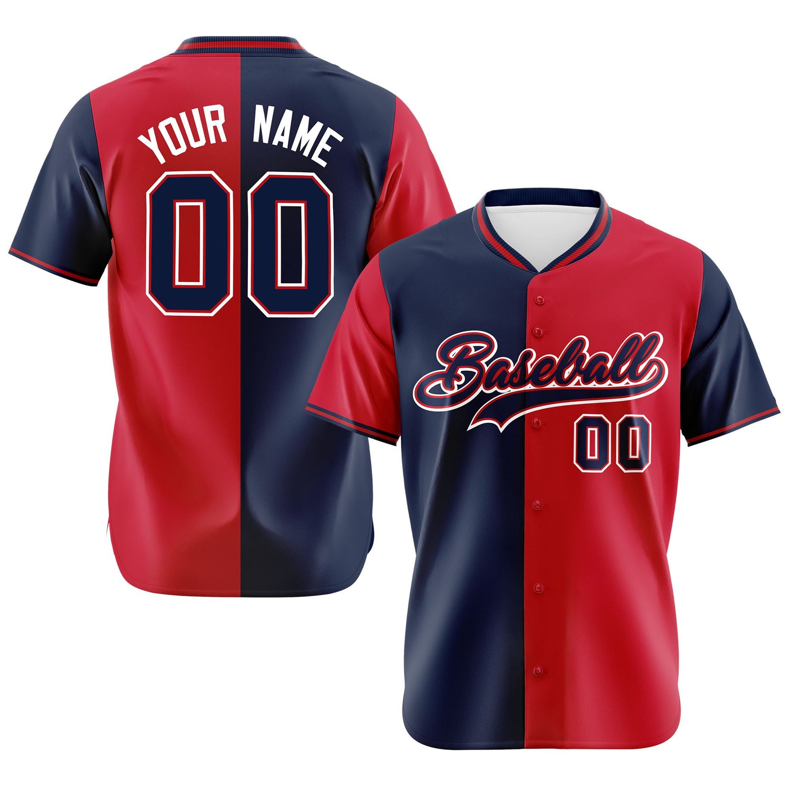 Custom Navy Red Authentic Split Fashion Baseball Jersey