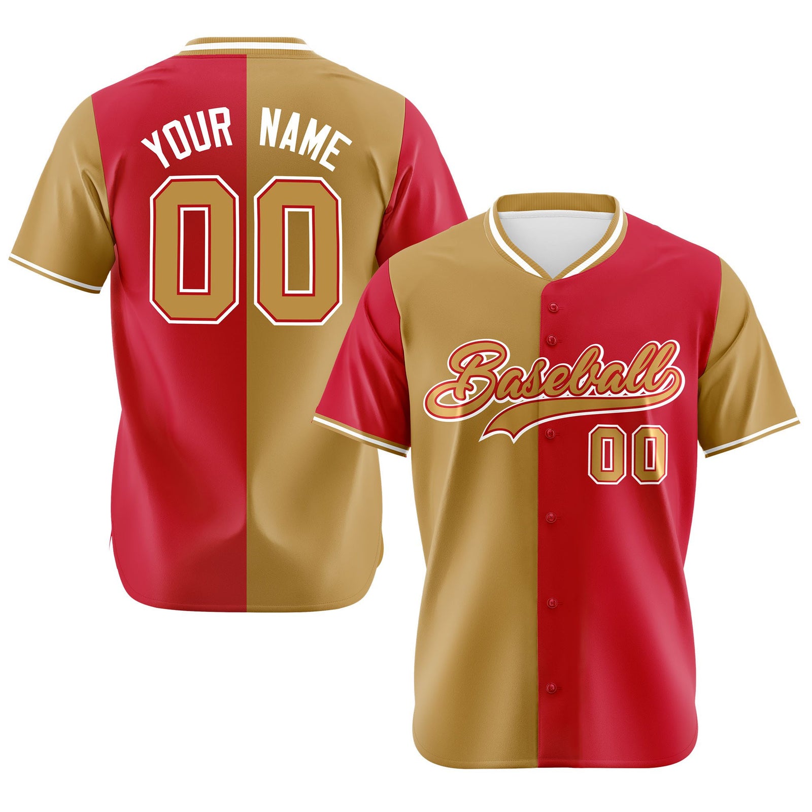 Custom Old Gold Red Authentic Split Fashion Baseball Jersey