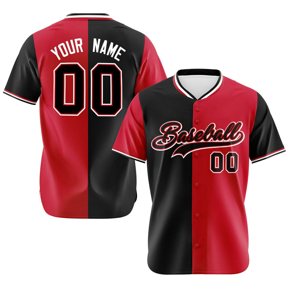 Custom Black Red Authentic Split Fashion Baseball Jersey