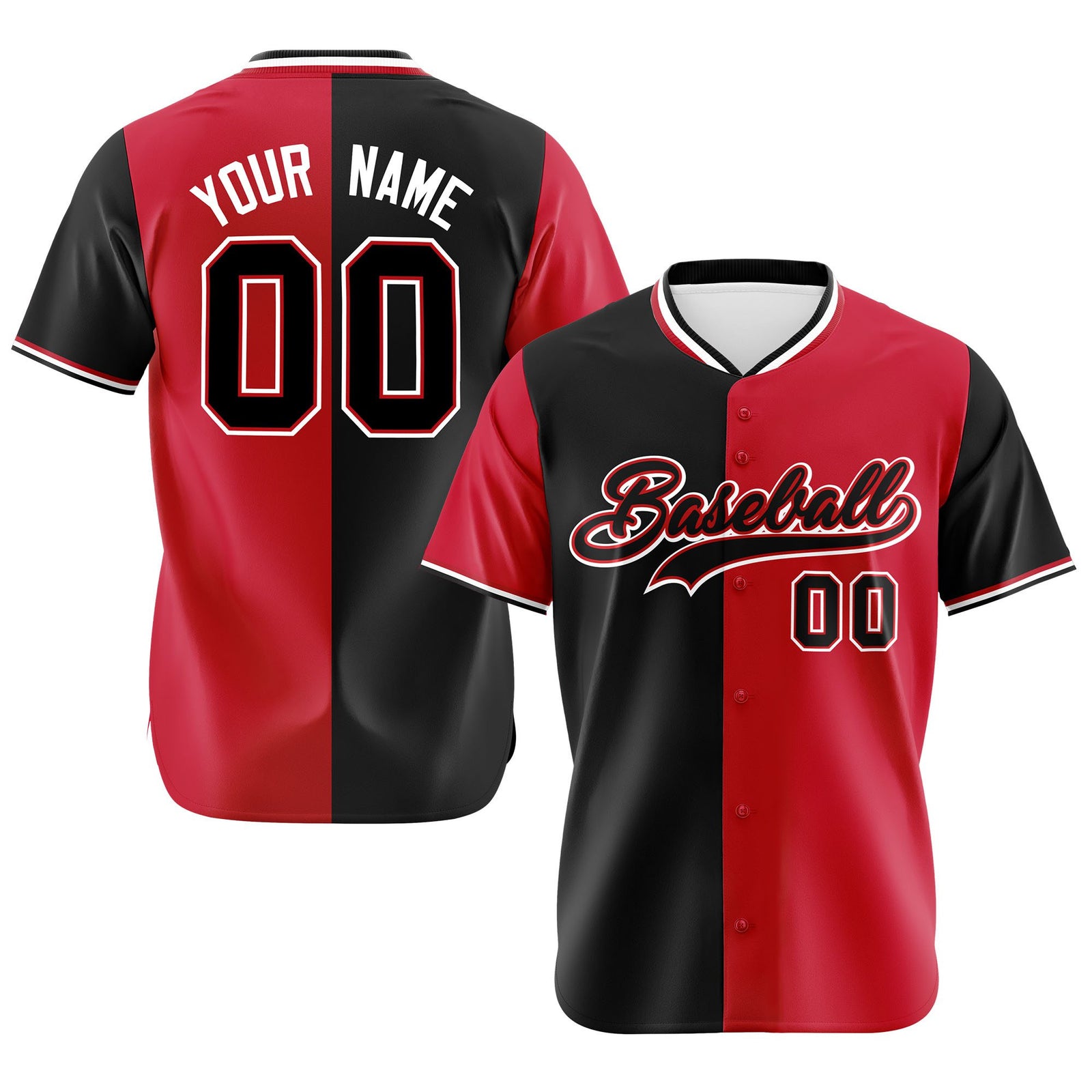 Custom Black Red Authentic Split Fashion Baseball Jersey