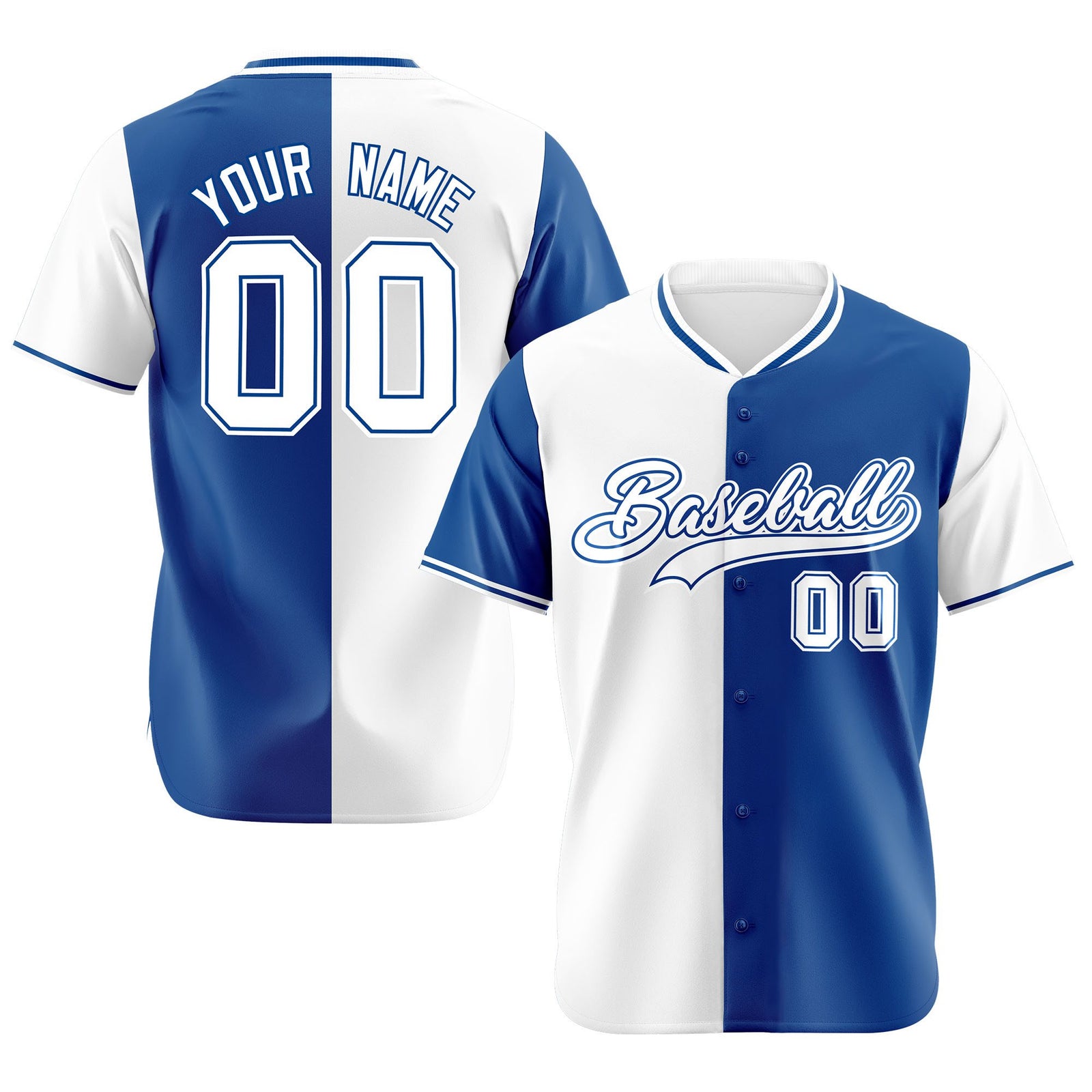 Custom White Royal Blue Authentic Split Fashion Baseball Jersey