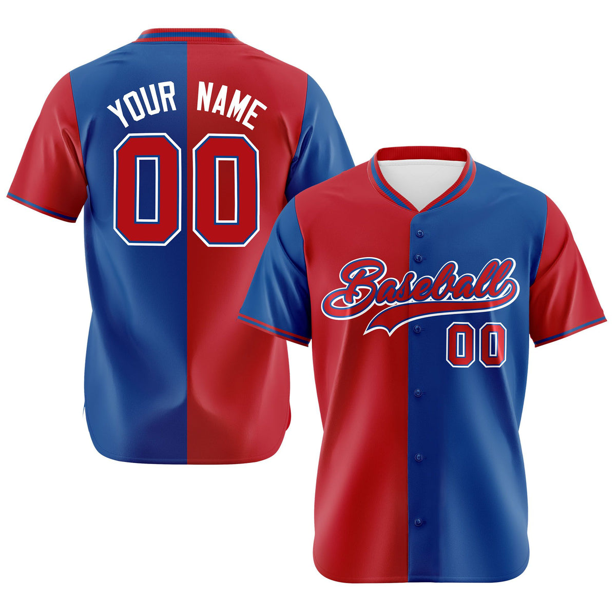 Custom Red Royal Blue Authentic Split Fashion Baseball Jersey