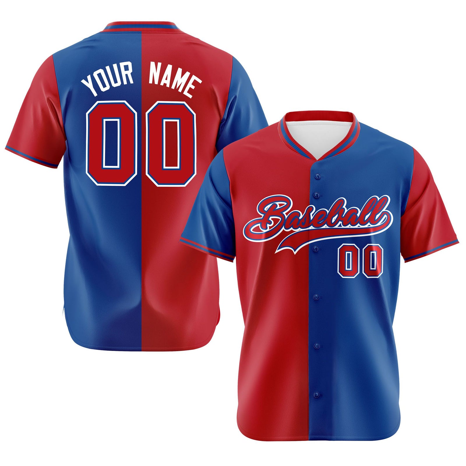 Custom Red Royal Blue Authentic Split Fashion Baseball Jersey