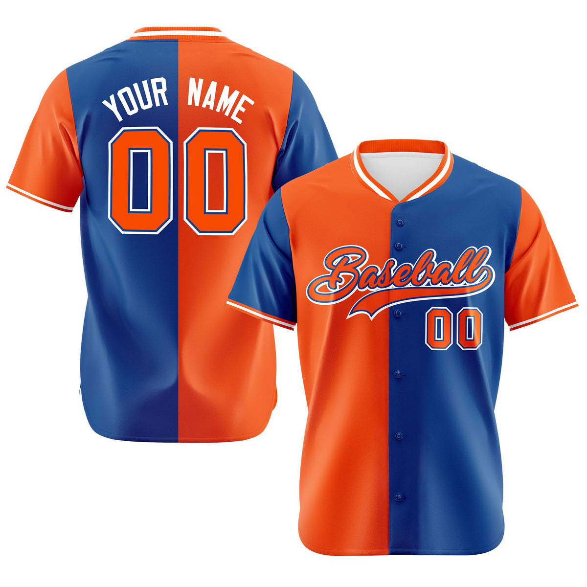 Custom Orange Royal Blue Authentic Split Fashion Baseball Jersey