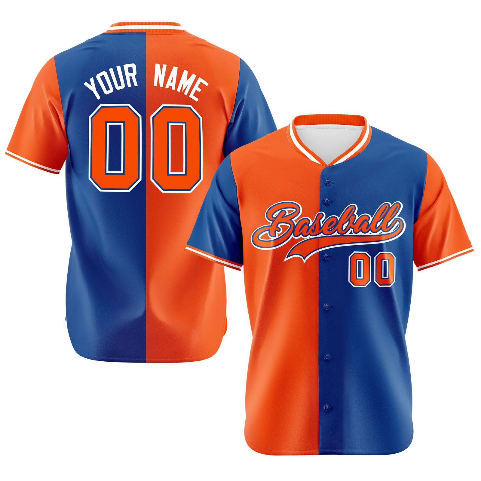 Custom Orange Royal Blue Authentic Split Fashion Baseball Jersey
