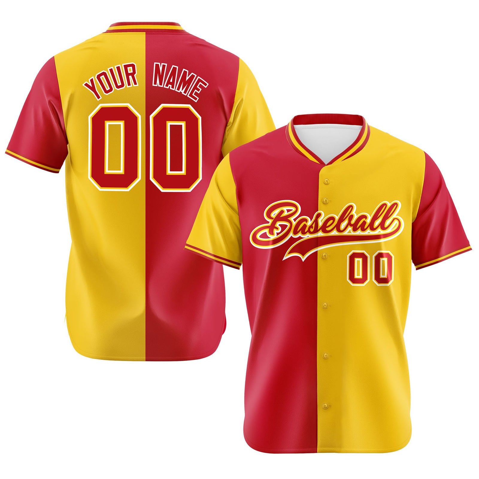 Custom Red Gold Authentic Split Fashion Baseball Jersey