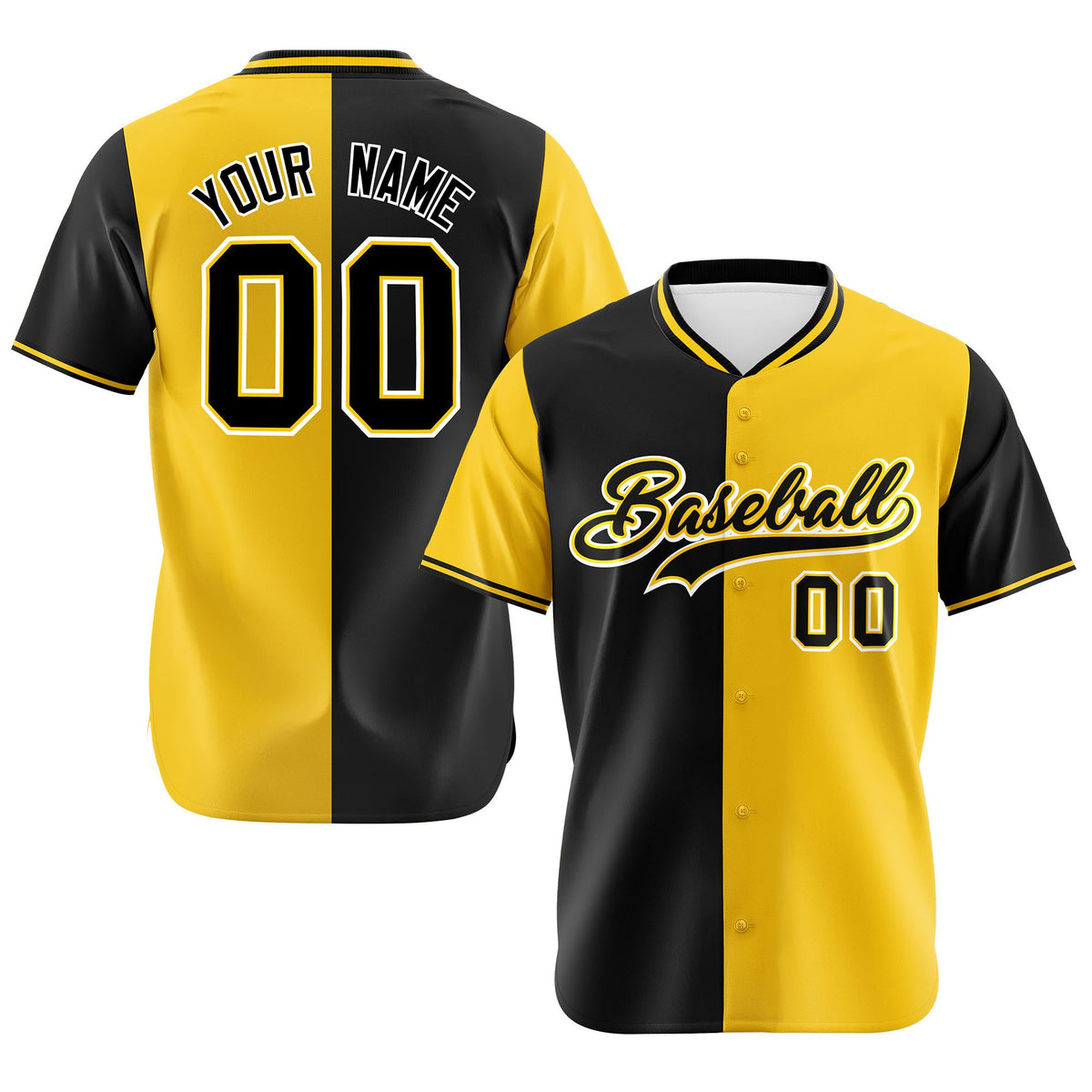 Custom Black Gold Authentic Split Fashion Baseball Jersey