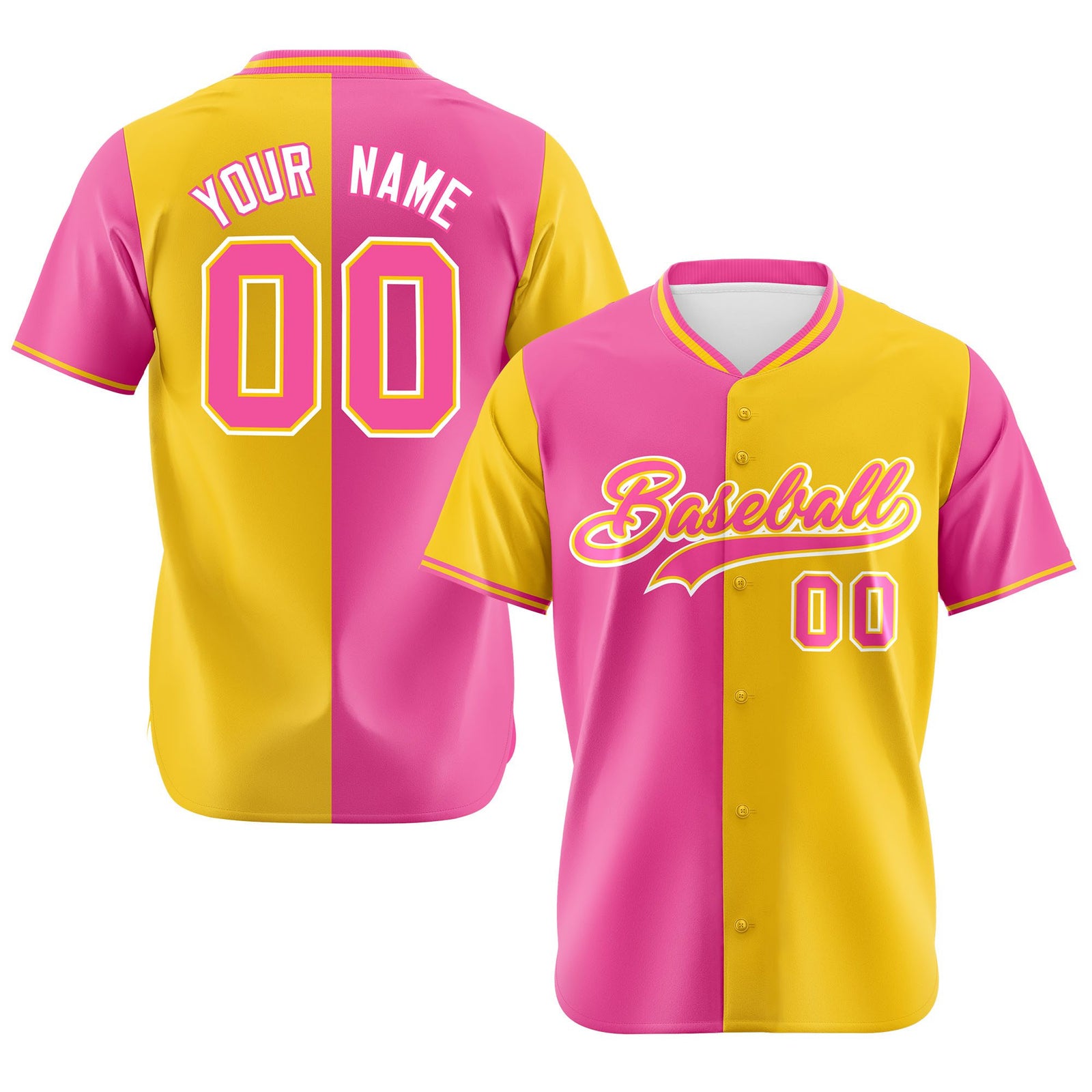 Custom Pink Gold Authentic Split Fashion Baseball Jersey