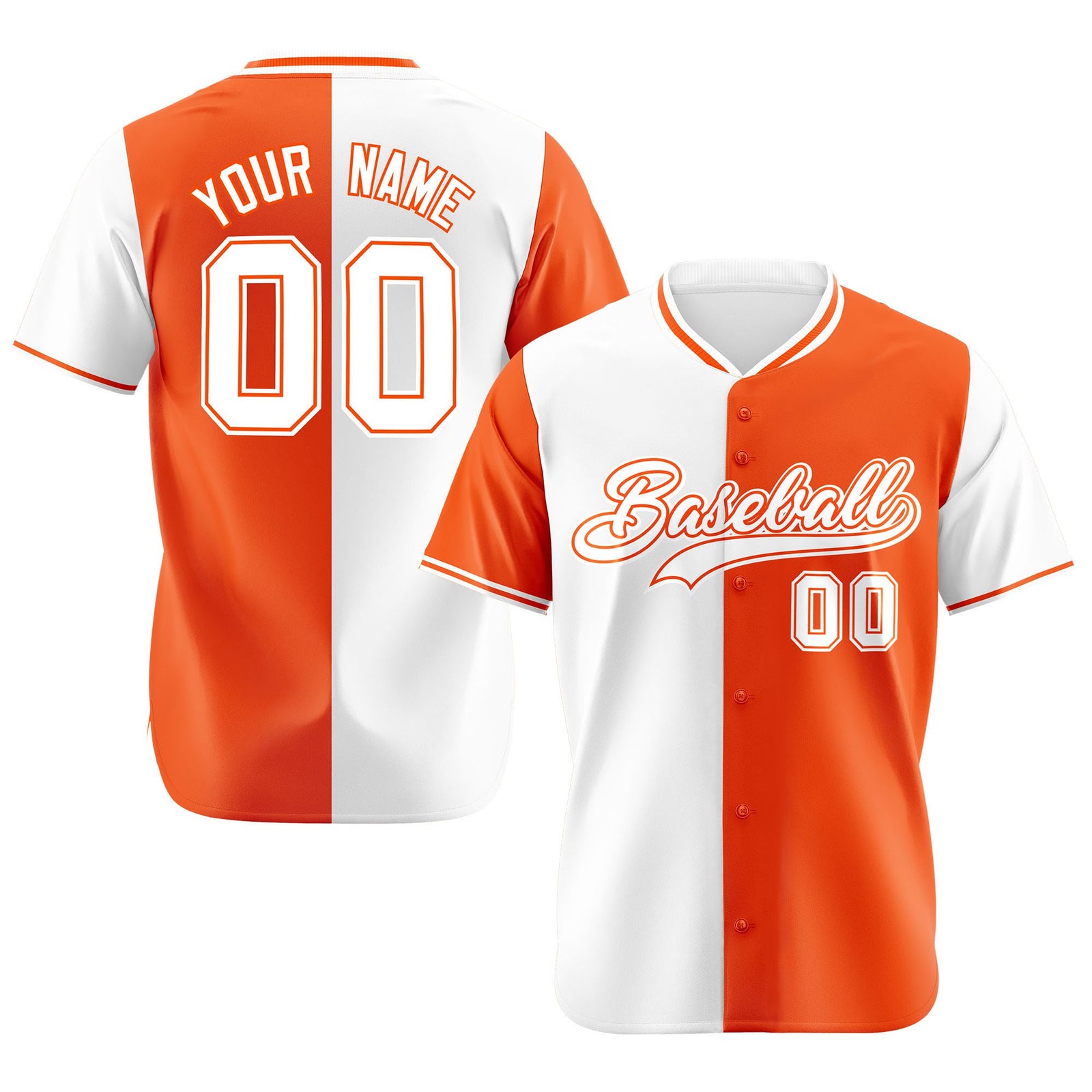Custom White Orange Authentic Split Fashion Baseball Jersey