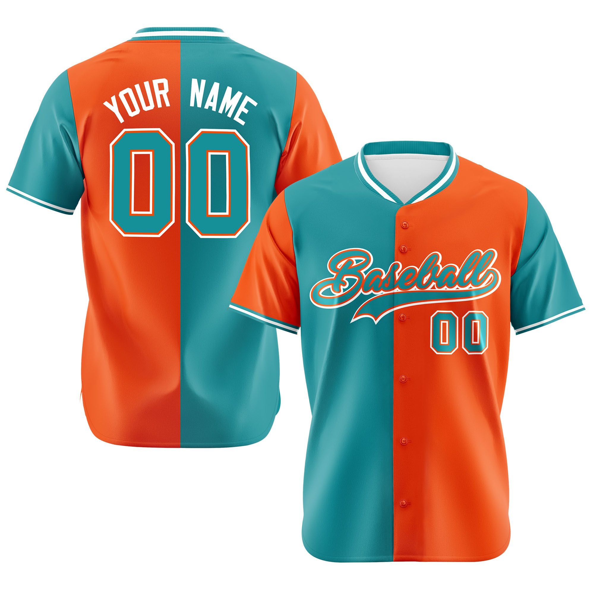 Custom Aqua Orange Authentic Split Fashion Baseball Jersey