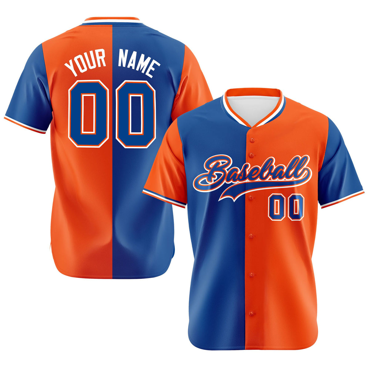 Custom Royal Blue Orange Authentic Split Fashion Baseball Jersey