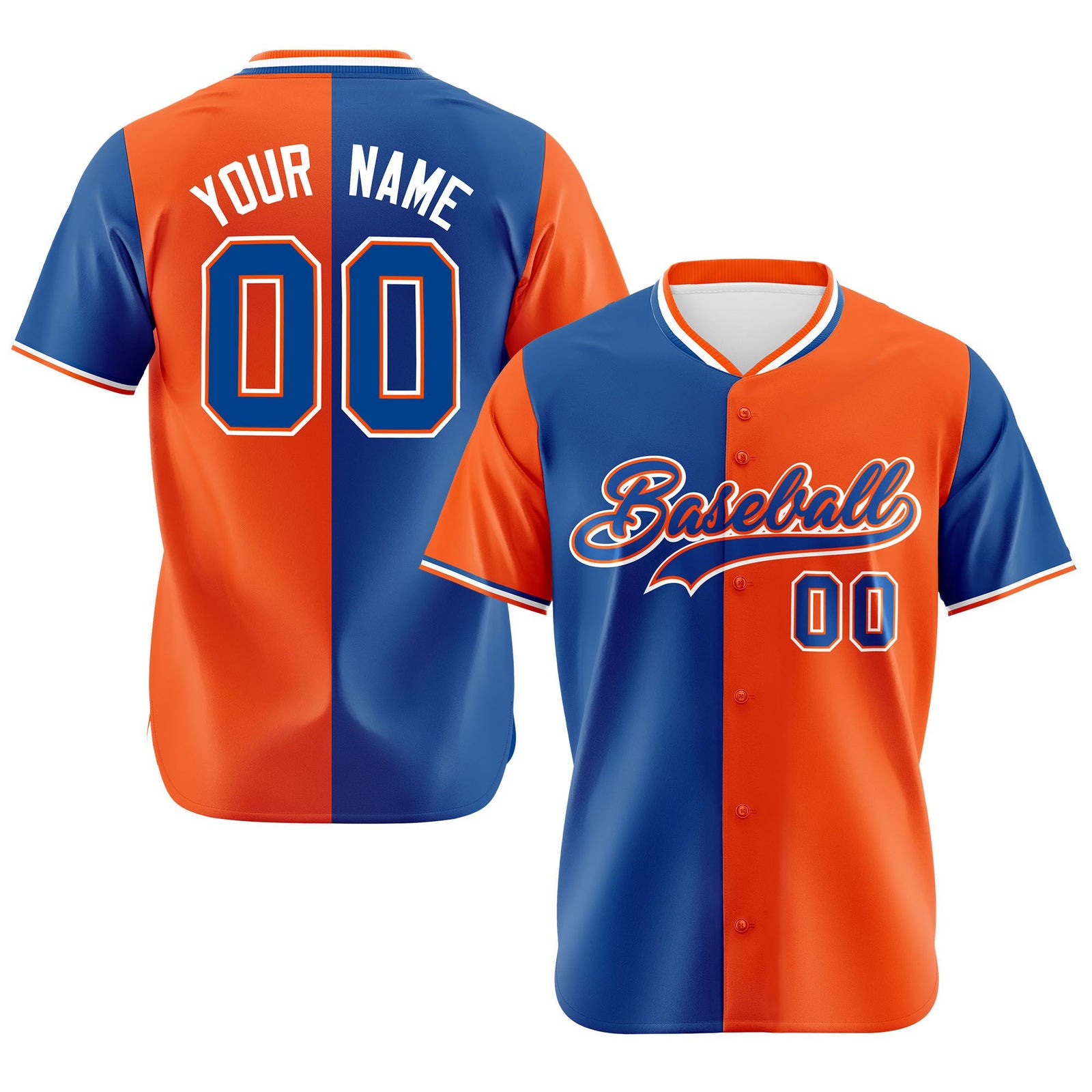 Custom Royal Blue Orange Authentic Split Fashion Baseball Jersey