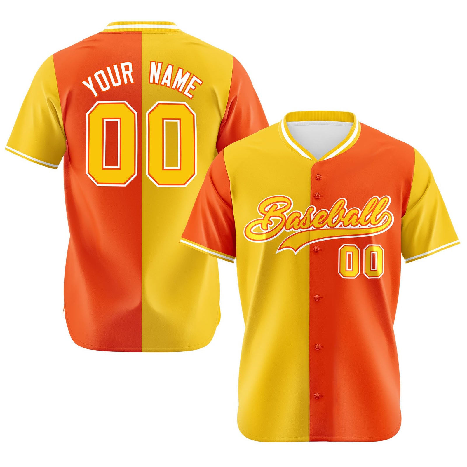 Custom Gold Orange Authentic Split Fashion Baseball Jersey