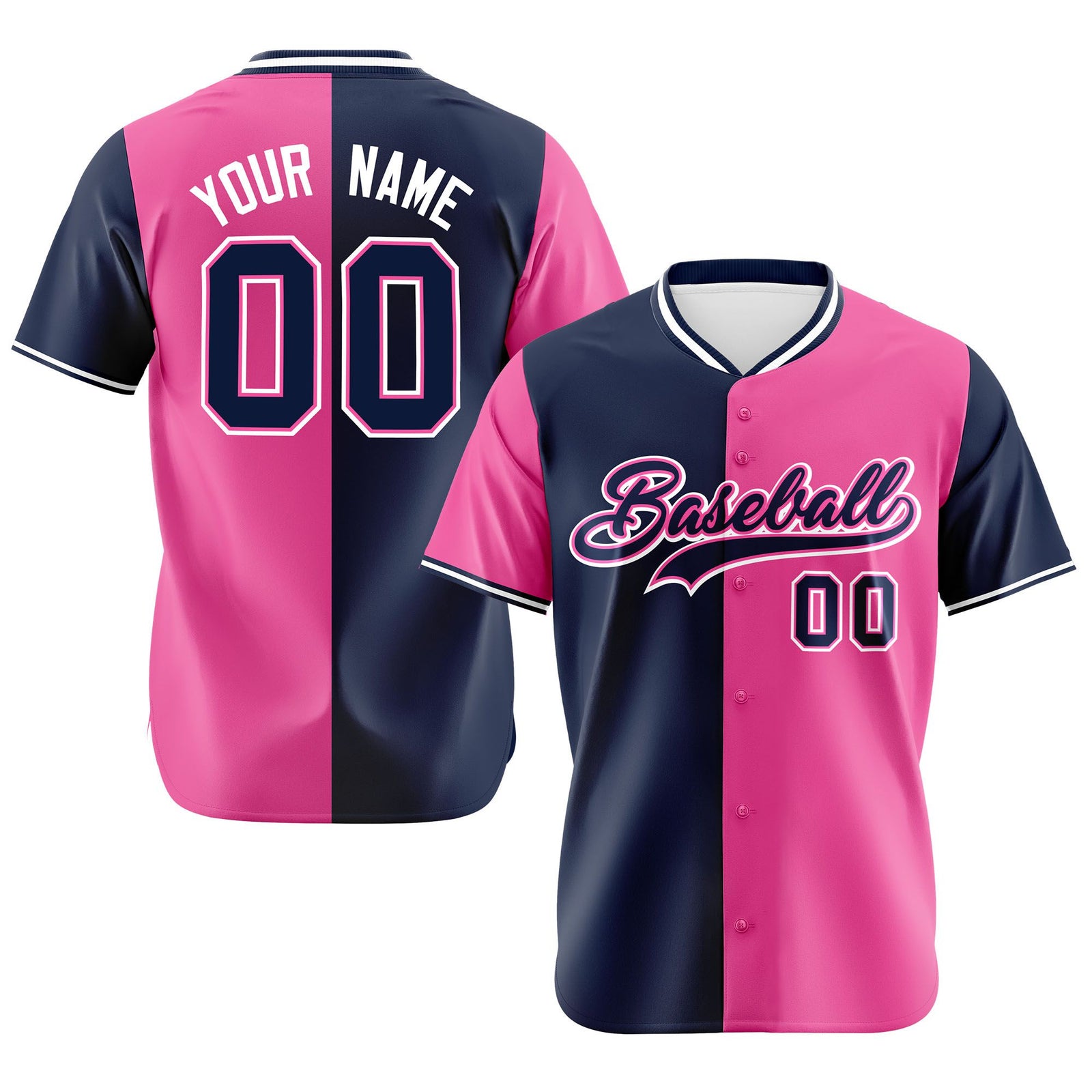 Custom Navy Pink Authentic Split Fashion Baseball Jersey