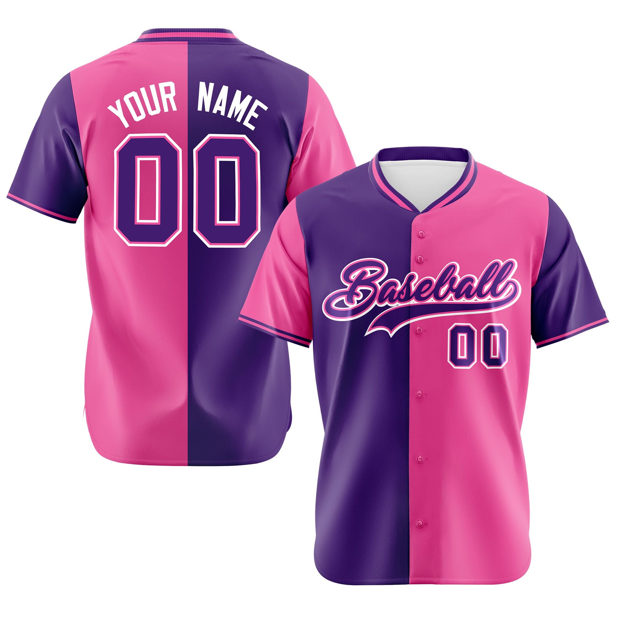 Custom Purple Pink Authentic Split Fashion Baseball Jersey