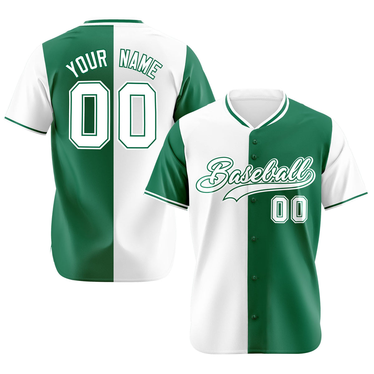 Custom White Kelly Green Authentic Split Fashion Baseball Jersey