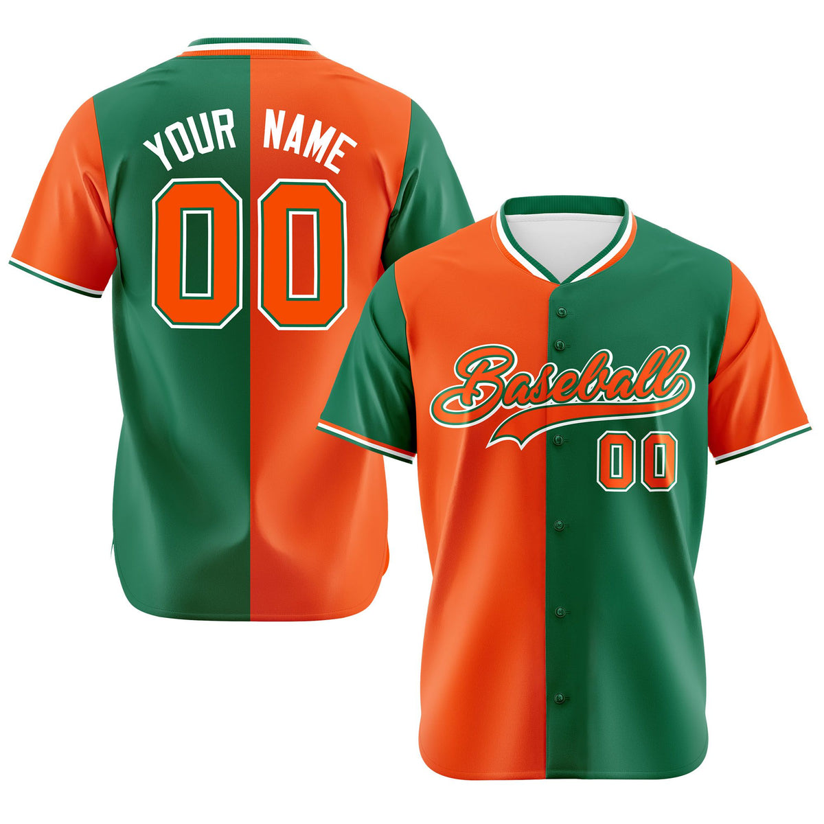 Custom Orange Kelly Green Authentic Split Fashion Baseball Jersey