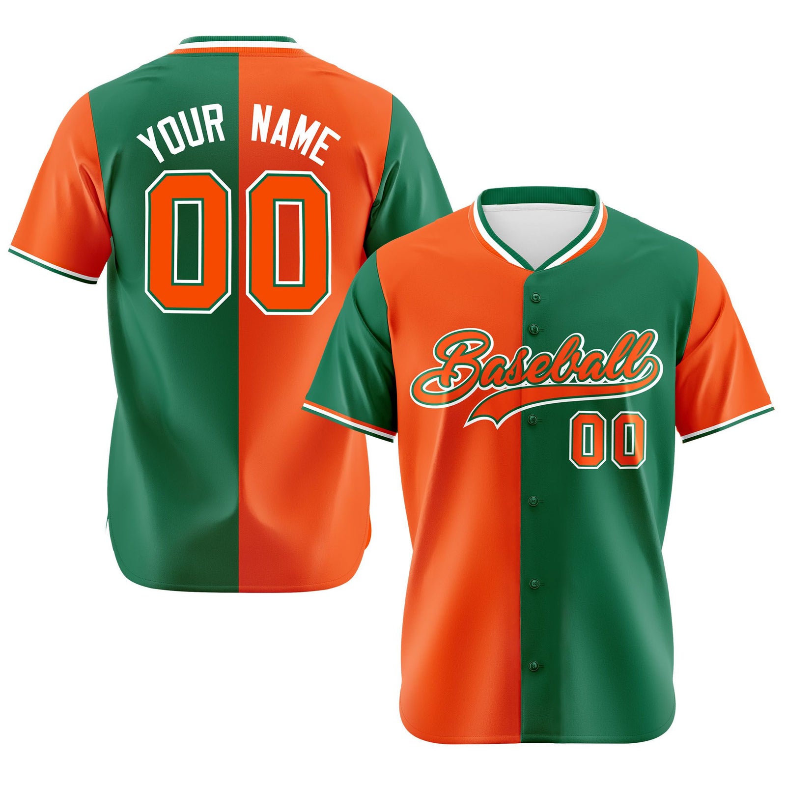 Custom Orange Kelly Green Authentic Split Fashion Baseball Jersey