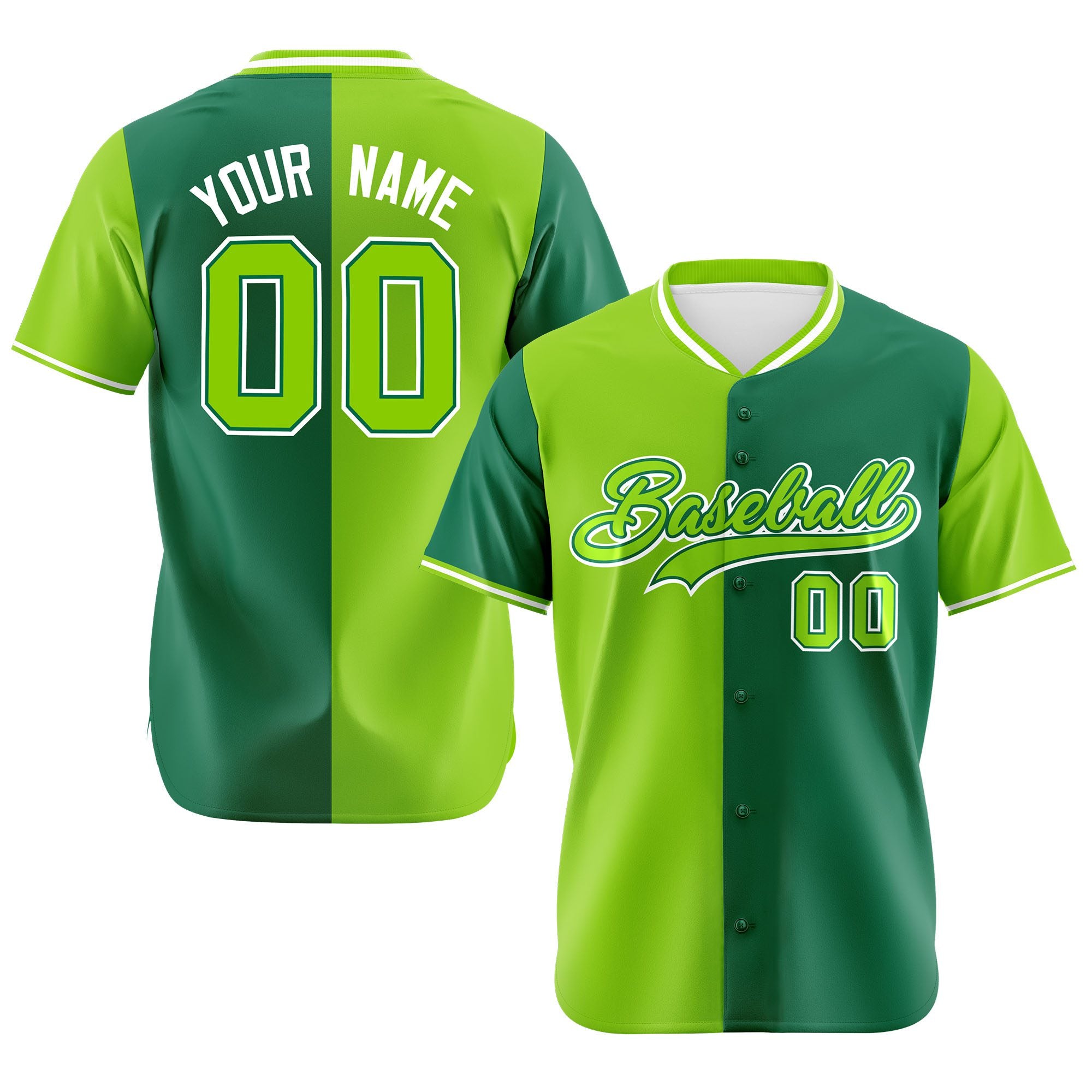 Custom Neon Green-Kelly Green Authentic Split Fashion Baseball Jersey