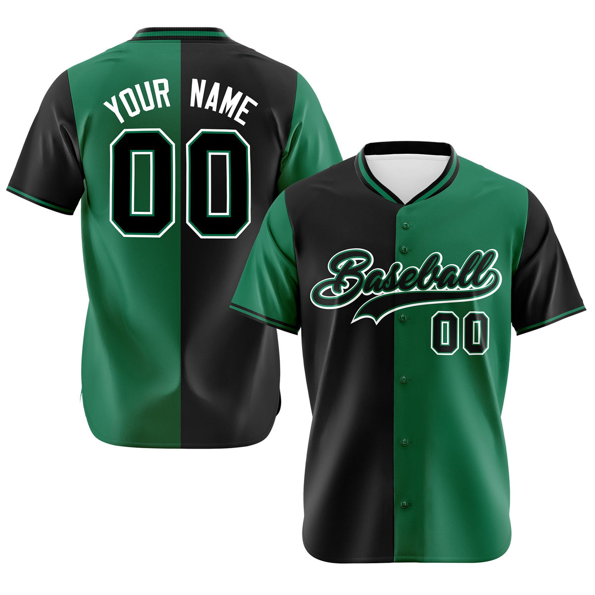 Custom Black Kelly Green Authentic Split Fashion Baseball Jersey