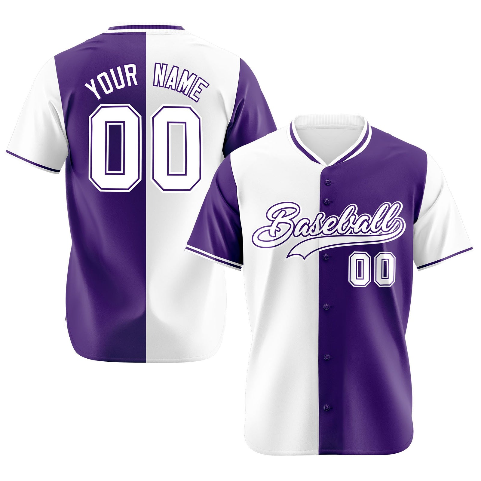 Custom White Purple Authentic Split Fashion Baseball Jersey